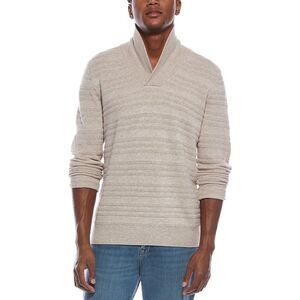 Kier + J Mens  Shawl Collar Fancy Stitch Wool & Cashmere-Blend Pullover, Beige